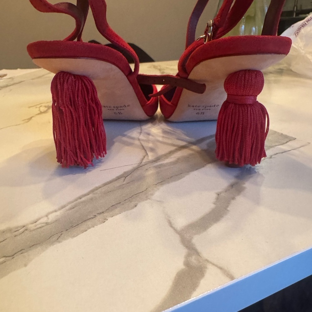 Kate Spade Voila Red Suede Tassel Heels - Picture 4 of 7